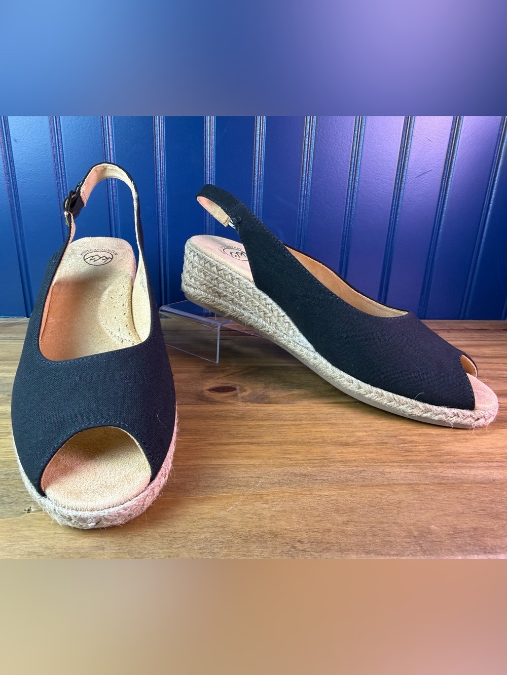 White Mountain Maize Black Espadrille Wedge Sandals Size 10